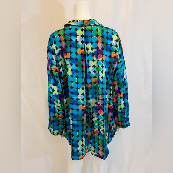 Carol Turner Vibrant Colors Silk Blend Long Sleeve Button Front Blouse- XL - Picture 3 of 5